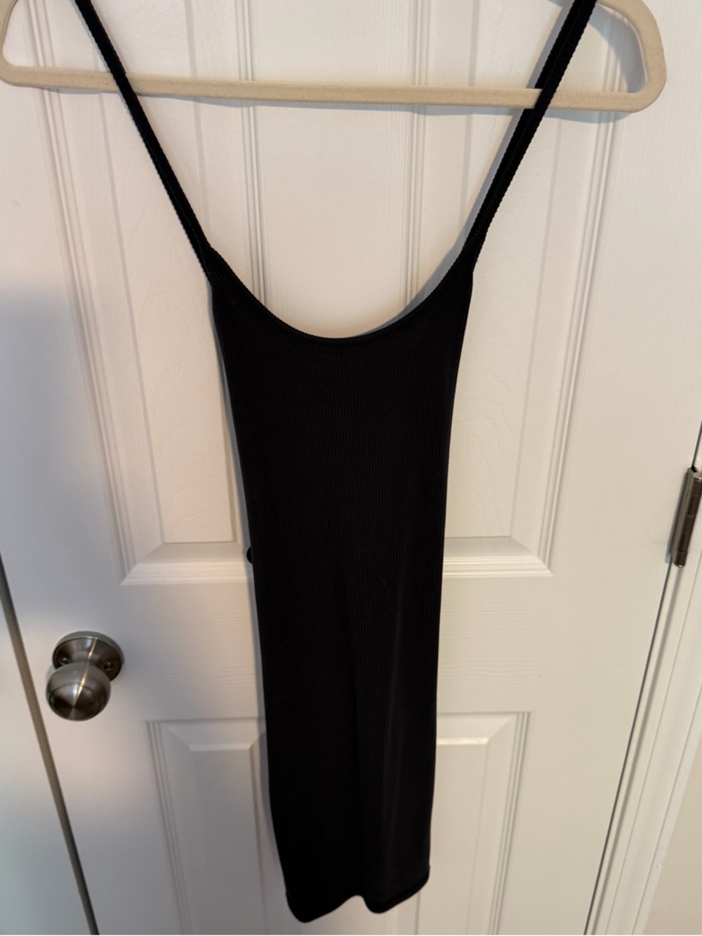 Black Ribbed Slip Dress with Thin Straps